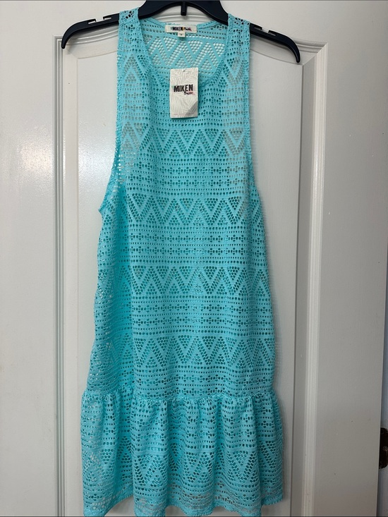 Miken Other - Miken Aqua Crochet Ruffle-Hem Cover Up